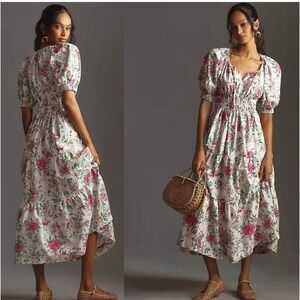 Anthropologie The Somerset Maxi Dress Puff-Sleeve S Cream Floral